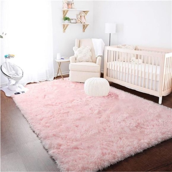 Pink Area Rug for Girls Bedroom,Fluffy Shag 4'X6' Living Room,Furry Carpet Kids - Picture 2 of 7